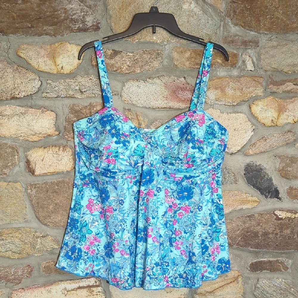A Shore Fit Blue Floral Tankini Top